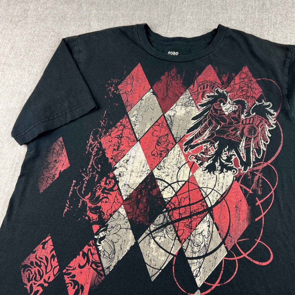 Y2K No Boundaries T Shirt Mens L Black Harlequin Crest Edgy Streetwear Emo Punk